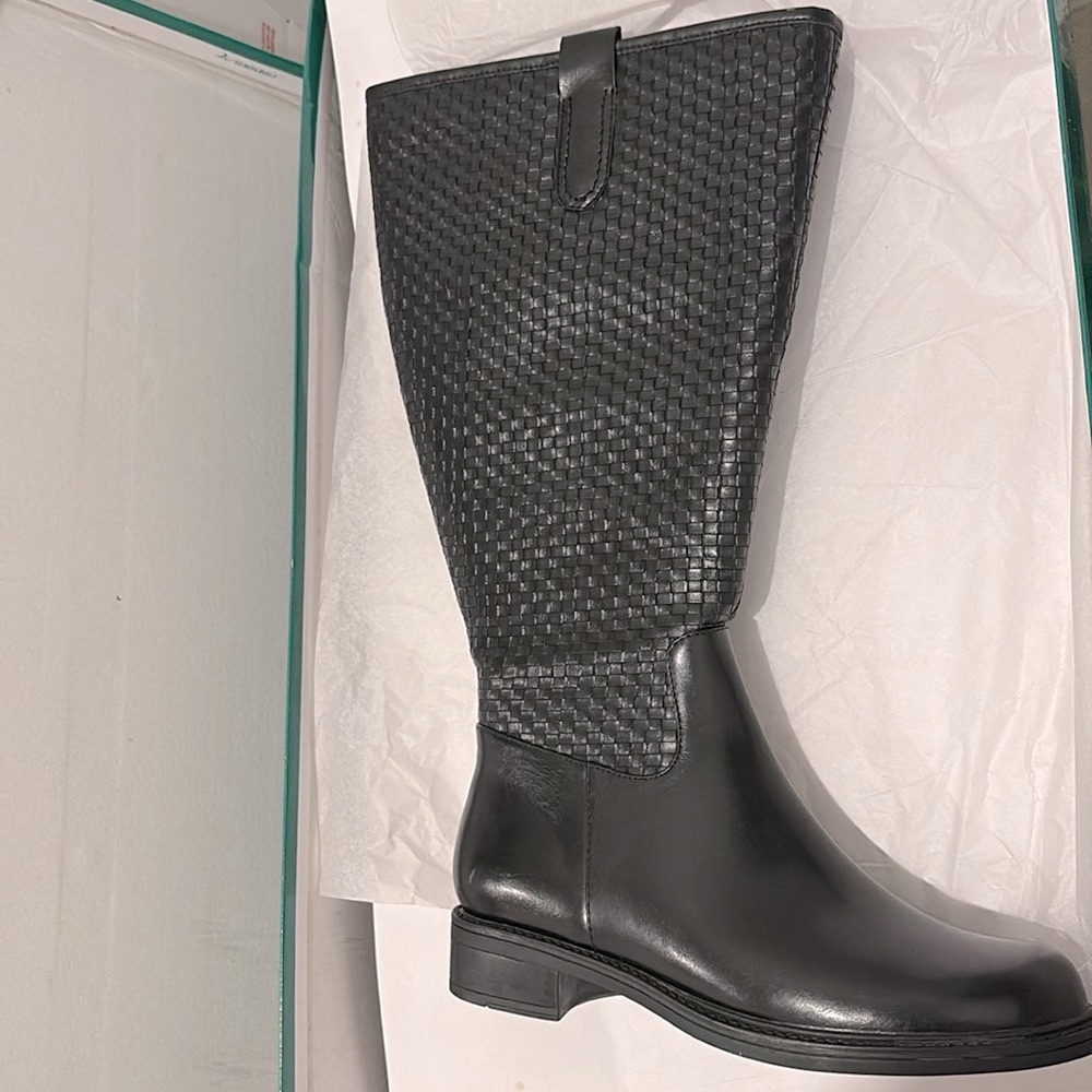 NIB [David Tate] Quest Woven Round Toe Knee-High Black Boots Womens Size 6.0 - Picture 4 of 10